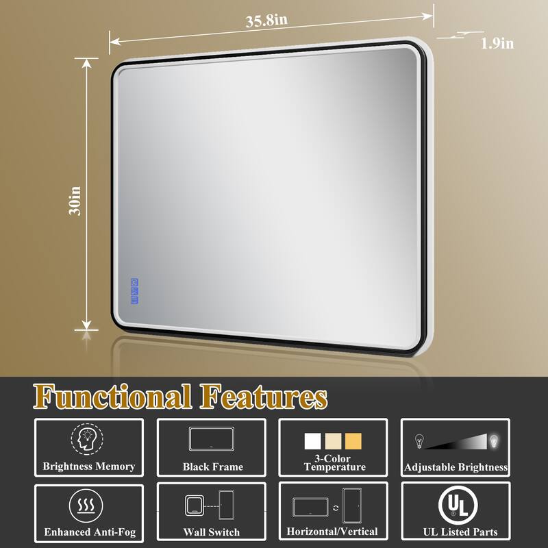 ExBrite Bathroom LED Mirror with Defog, Stepless Dimming