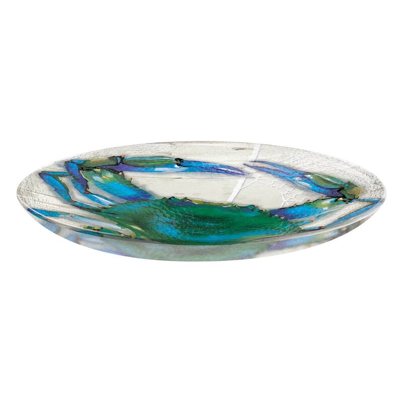 Blue Crab 18 in. Hand Painted Embossed Glass Bird Bath
