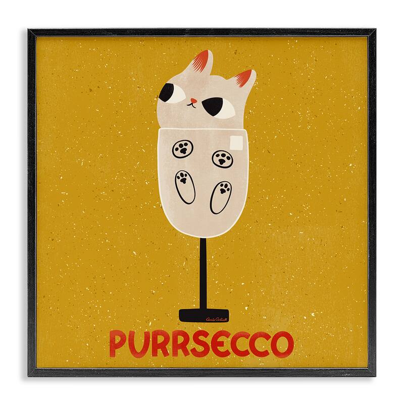 Stupell Purrsecco Cat Wine Framed Giclee Art Design By Carrie Cantwell - 17 x 17 - Black
