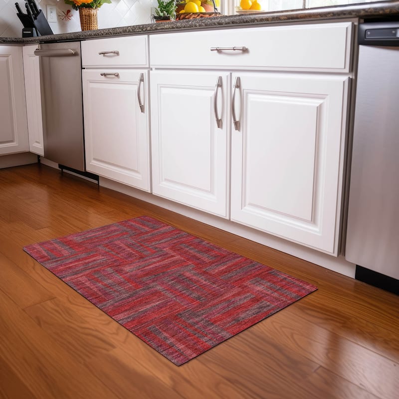 Machine Washable Indoor/ Outdoor Contemporary Mosaic Chantille Rug