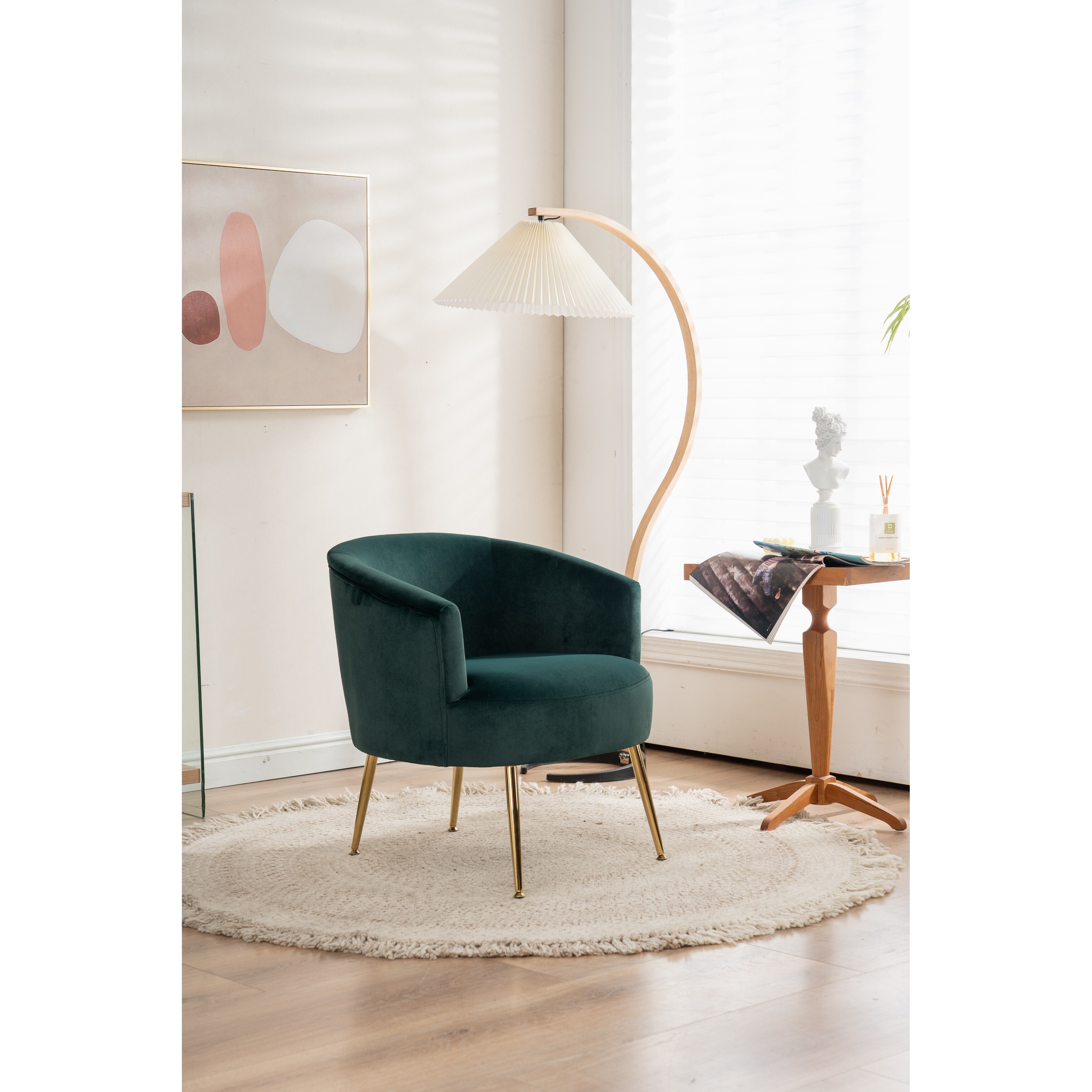Green Velvet Upholstered Accent Swivel Chair Barrel Living Room