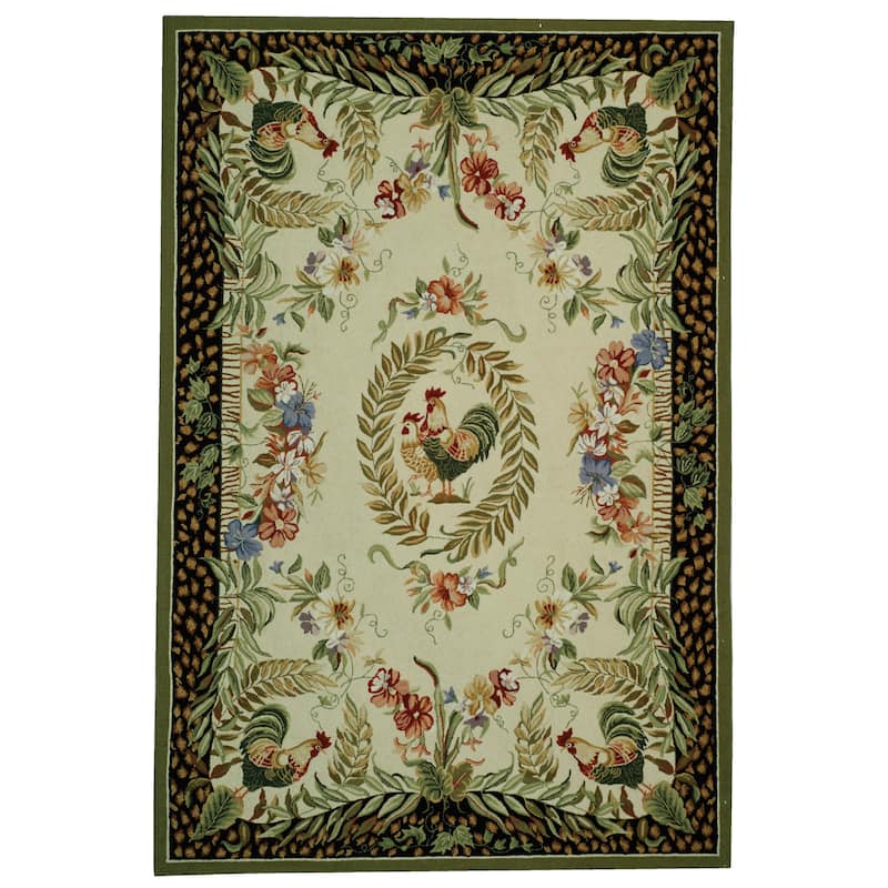 SAFAVIEH Handmade Chelsea Asmaa French Country Rooster Wool Rug - 6' x 9' - Creme/Black