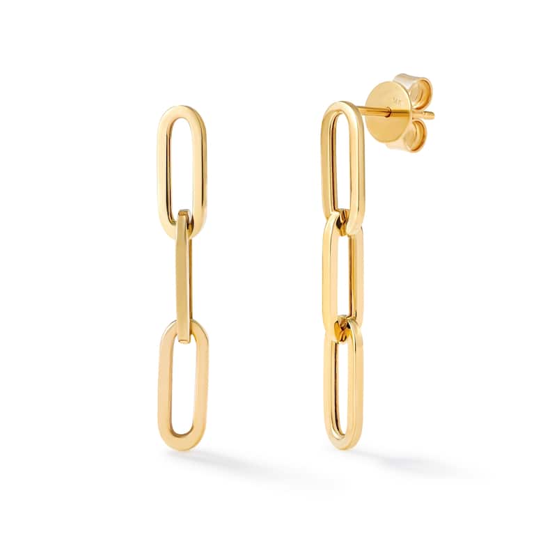 Clover 14K Yellow Gold Polished Paperclip Link Drop Stud Earrings