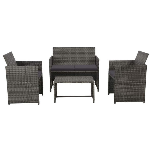 vidaXL 4 Piece Garden Lounge with Cushions Set Poly Rattan Gray - 39.4" x 22" x 33.5"