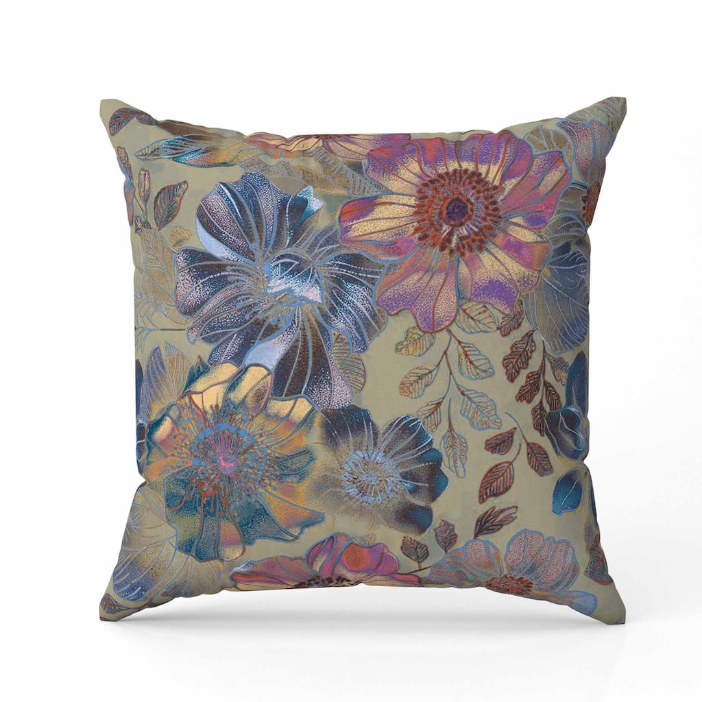 Painted Petalscape Indoor/Outdoor Reversible Throw Pillow Beige and Pink