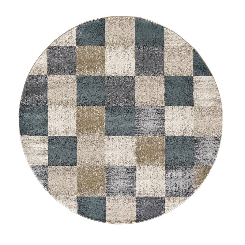 Domani Basics Distressed Colorblock Rug - 7'10" Round - Winter Blues
