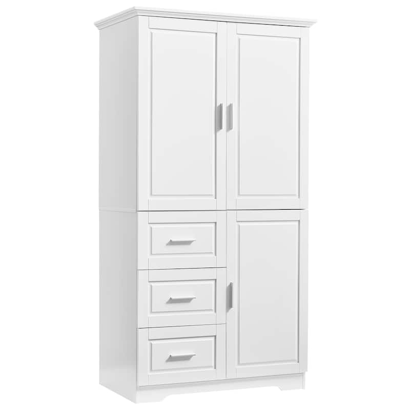 Roomfitters Tall and Wide Storage Cabinet with 3 Drawers and Doors for Bathroom or Office Freestanding Unit