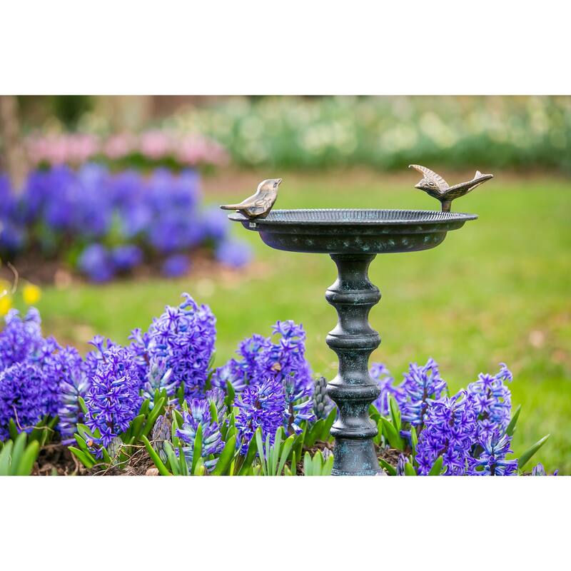19 in. Cast Iron Bird Bath on Pedestal