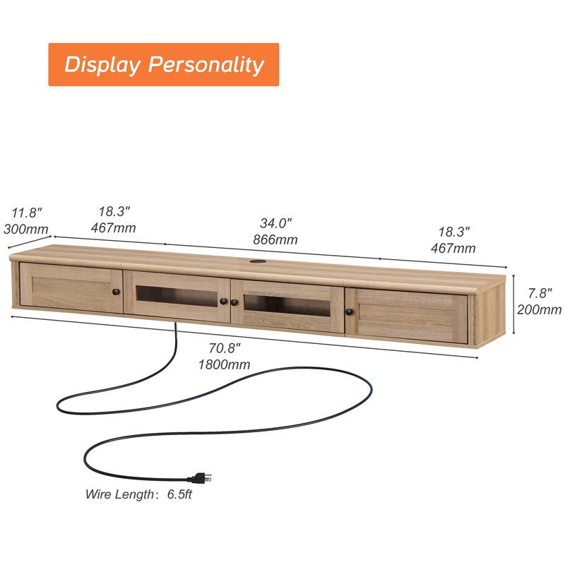 Floating TV Stand with Charging Station for TVs up to 80 Inch