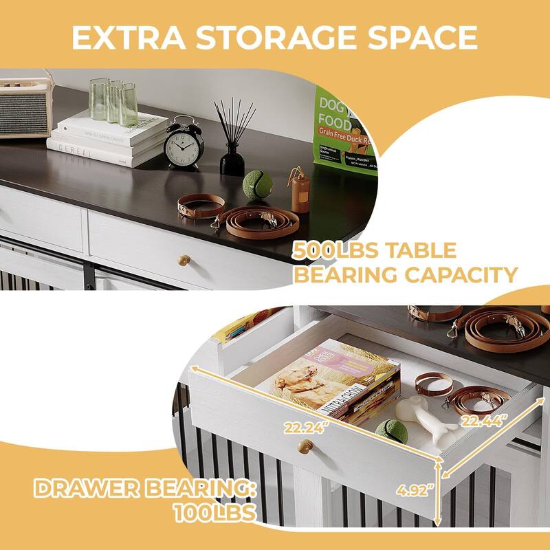 47" Dog Crate Furniture,Dog Crate Table with Drawers & Divider