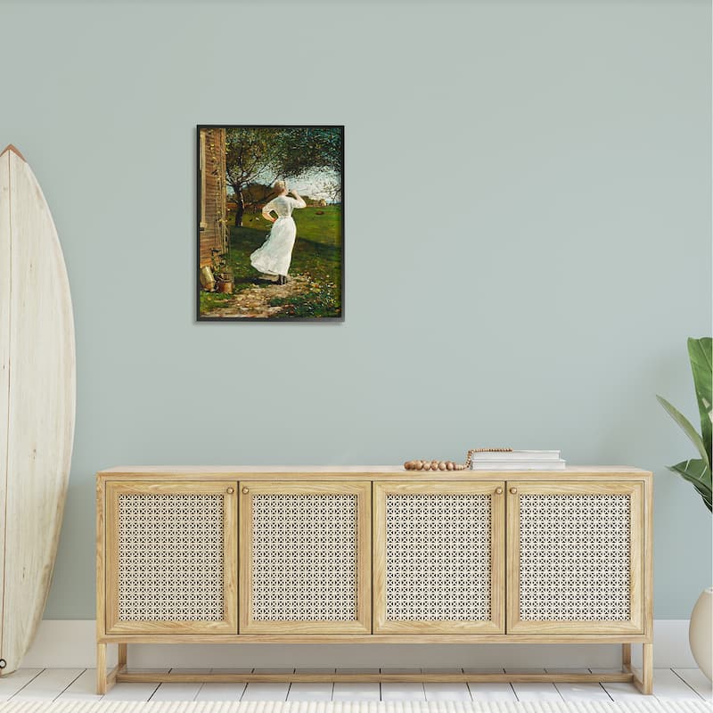 Stupell Classic Woman Instrument Rural Vintage House Painting Framed Wall Art, Design by Lettered and Lined - Green