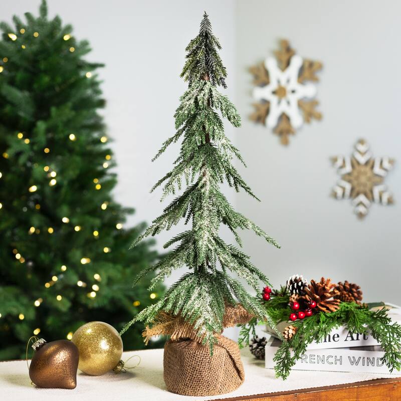 Mini Icy Pine Christmas Tree in Burlap Base - 24" - Unlit - 2 Foot
