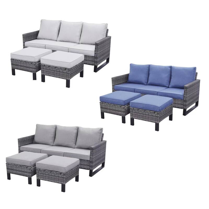 Gymojoy Outdoor Patio Wicker Sectional Sofa Set with Ottomans and Cushions