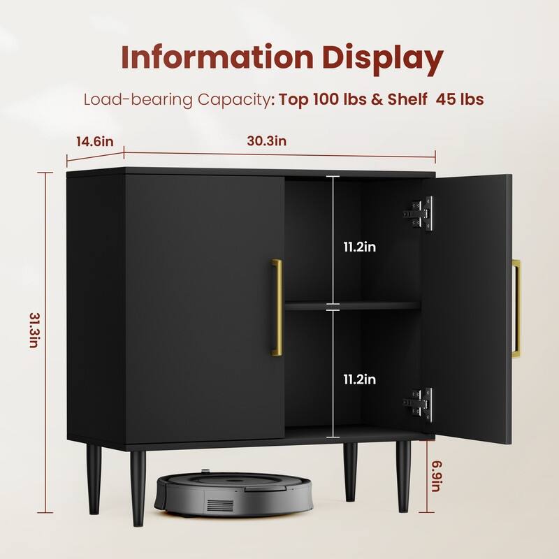 30'' Black Buffet Cabinet, Free Standing Sideboard With Storage