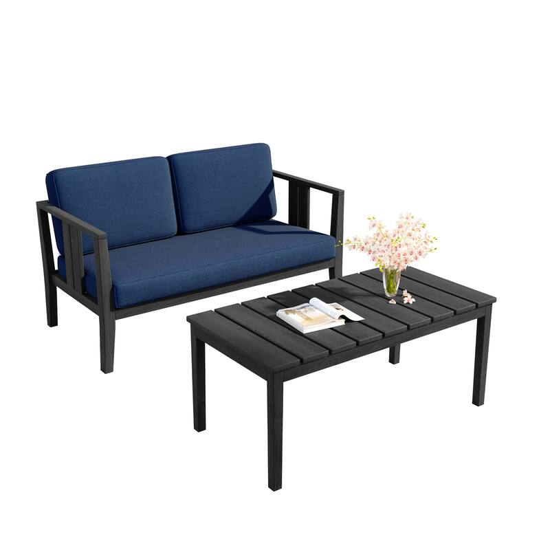 Teak Wood Water Resistant Outdoor Loveseat and Coffee Table Set (Set of 2)