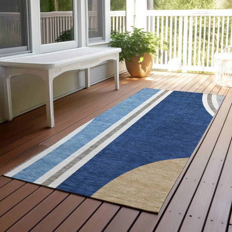 Machine Washable Indoor/ Outdoor Contemporary Keely Chantille Rug - Blue - 2'3" x 7'6"