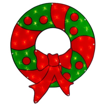 23" Lighted Red and Green Christmas Wreath Window Silhouette