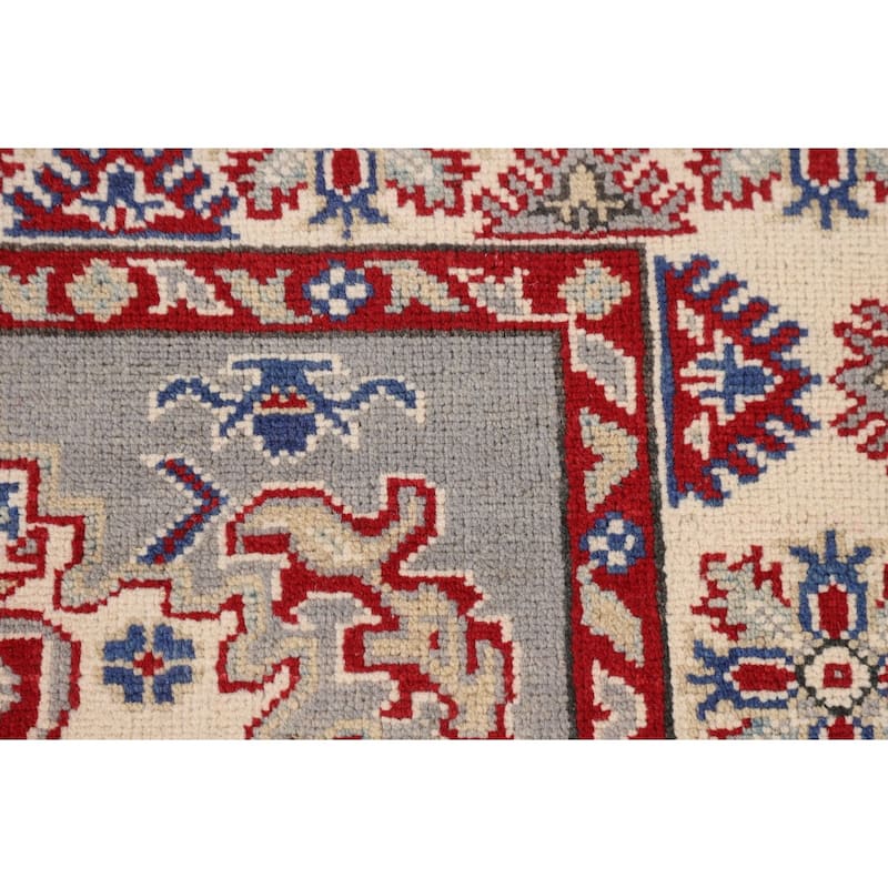 Traditional Kazak Oriental Rug Handmade Gray Geometric Wool Carpet - 3'10" x 6'3"
