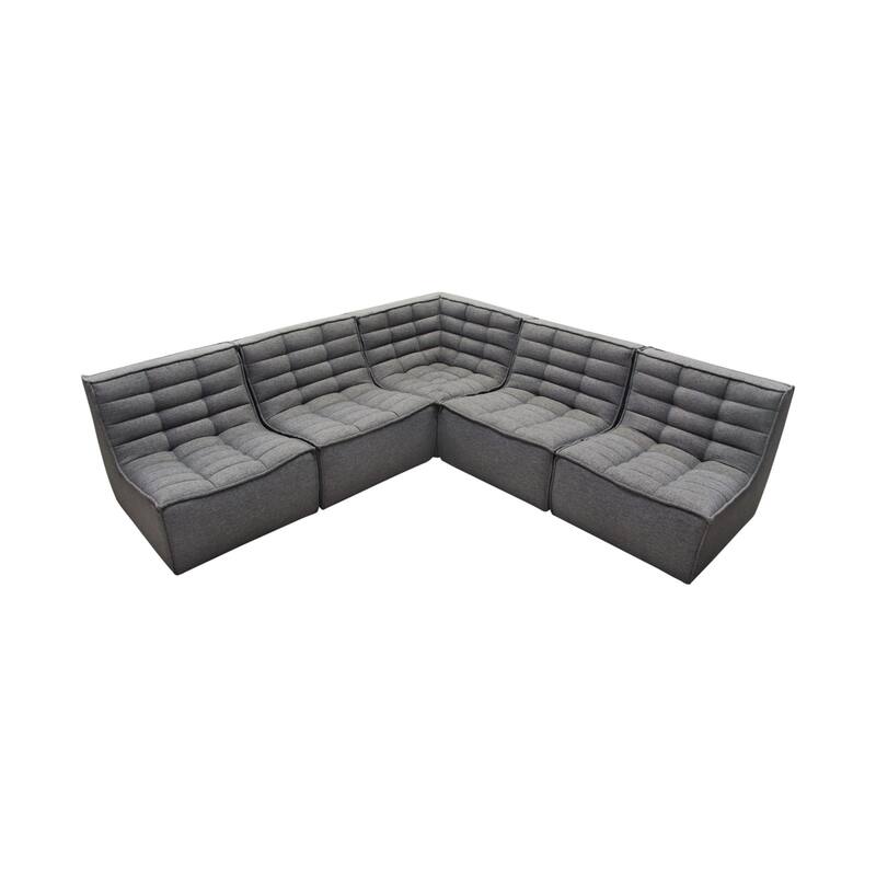 Ema 5pc L Shape Modular Sectional Corner Sofa, Grid Tufted Gray Polyester