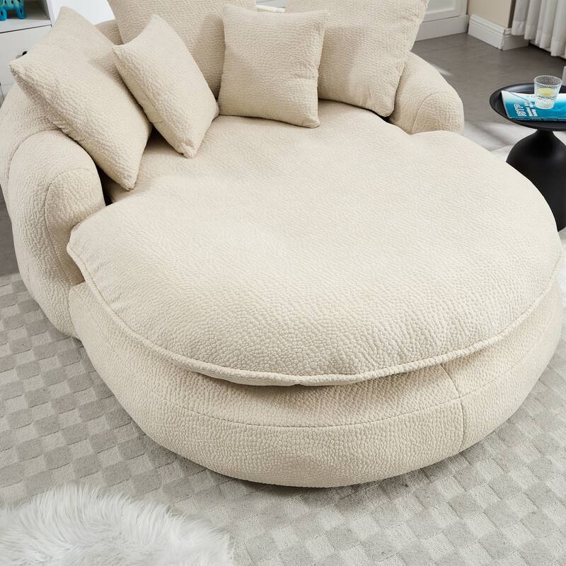 Oversized Oval Upholstered Bean Bag Sofa, Lazy Sofa with 3 Large Pillows and 2 Small Pillows, Wrap Around Backrest
