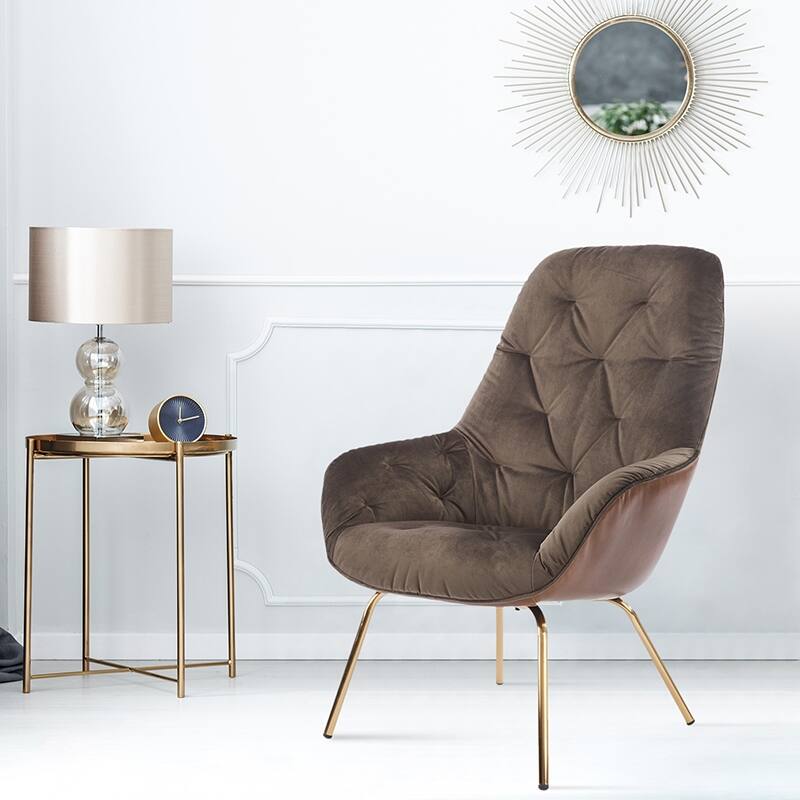 Page Mid-Century Modern Brown Faux leather Tufted Accent Chair by Furniture of America - Brown