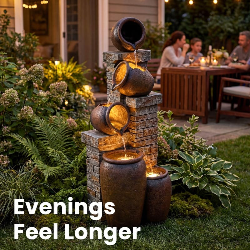 44.09" Glazed Terracotta Pots Polyresin Cascade Water Fountain Weather Resistant