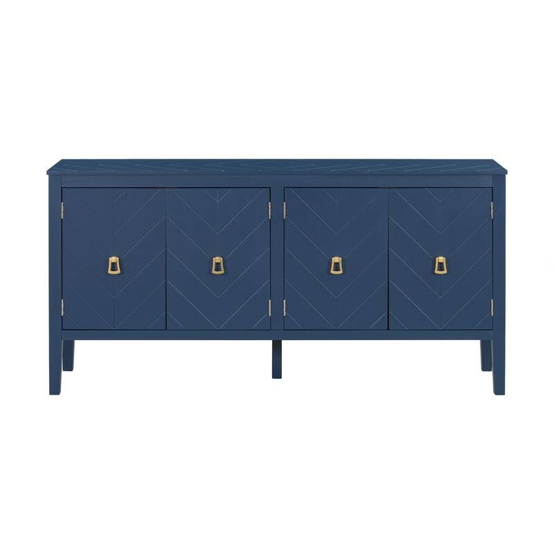 63-Inch Four-Door Sideboard - Geometric Patterned Design with Vintage Metal Handles, Narrow Entryway Table for Living Room