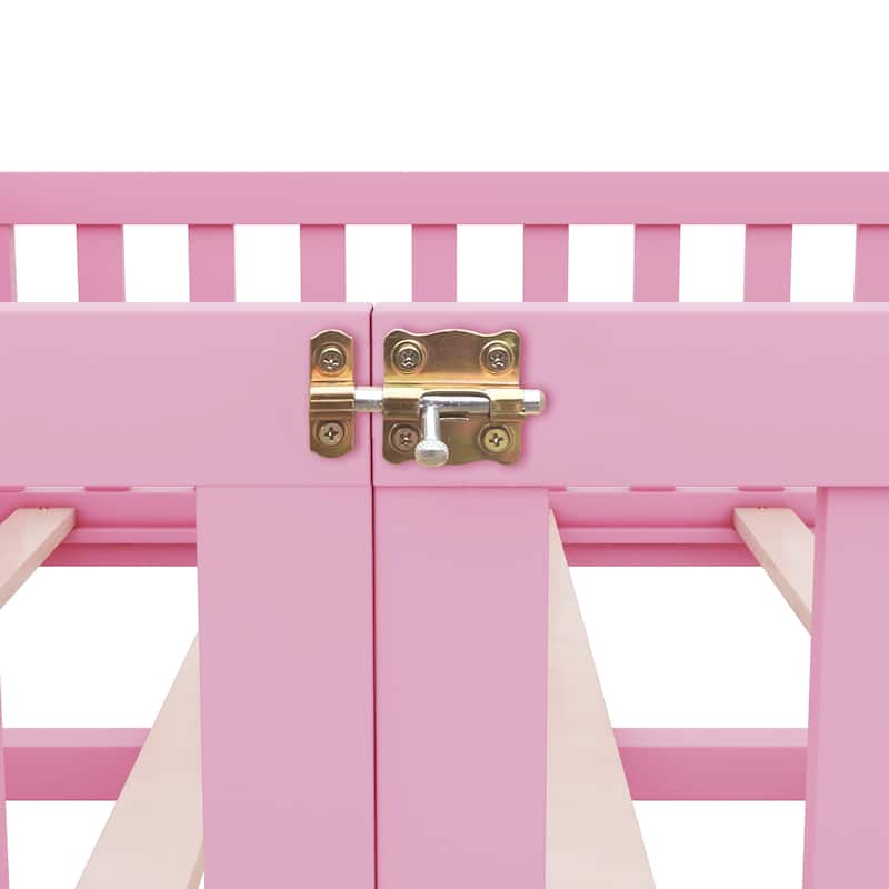 Floor Bed For Kids, Full Size Montessori Beds With High Fence Railings, Wood Playhouse Bed With Rails For Baby Boys Girls Teens, No Slats Included, Natural