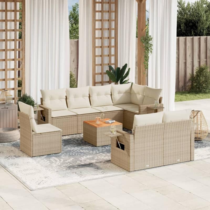 vidaXL Garden Sofa Set with Cushions Outdoor Sofa Set Corner Seat Poly Rattan - Beige 3x middle + Table + corner - 24.4 x 24.4 x 27.2 in (W x L x H)