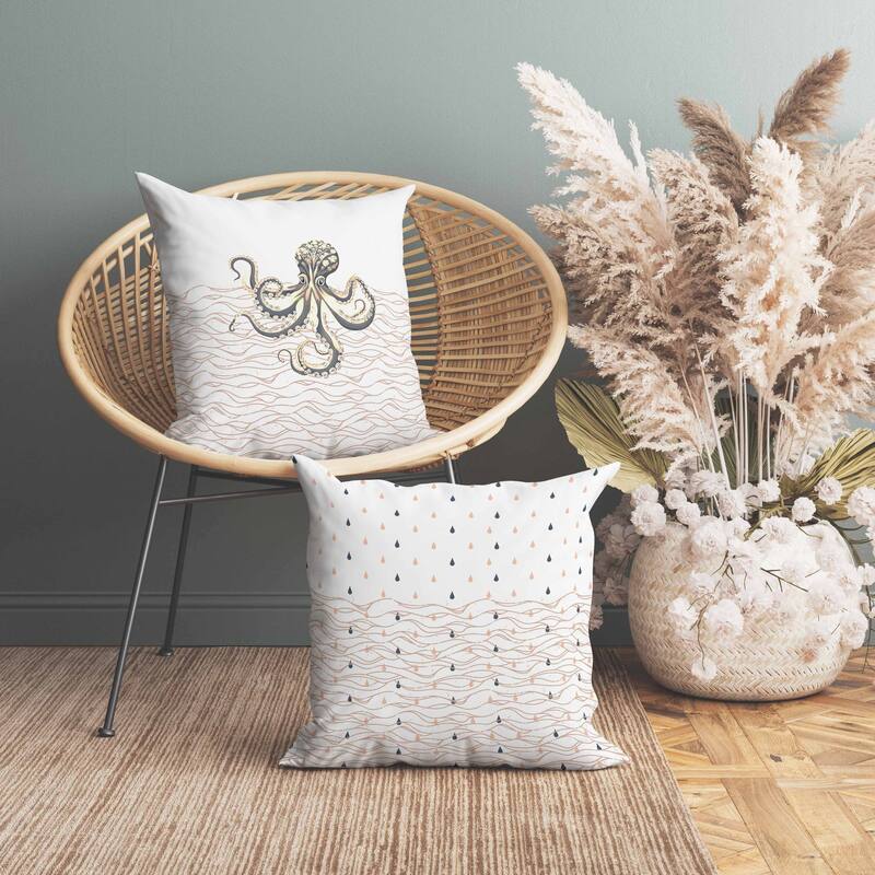 Oceanic Octo Art Faux Suede Reversible Throw Pillow Grey and Ivory