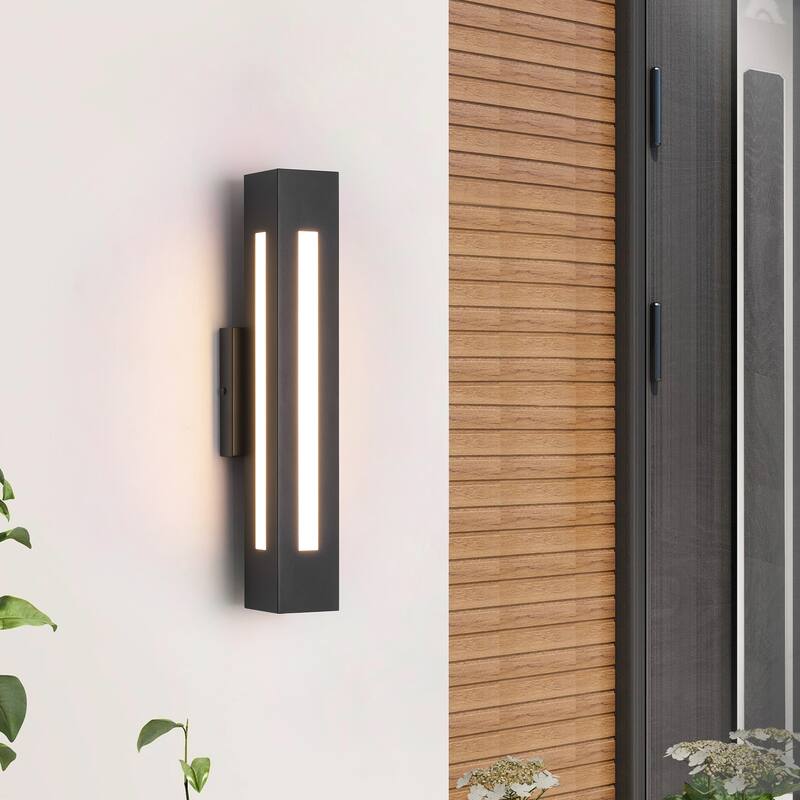 1-Light 19.7 in. Modern Black Linear Rectangle Metal Integrated LED Outdoor Wall Sconce - 4.33 in. W x 19.69 in. H x 4.33 in. D
