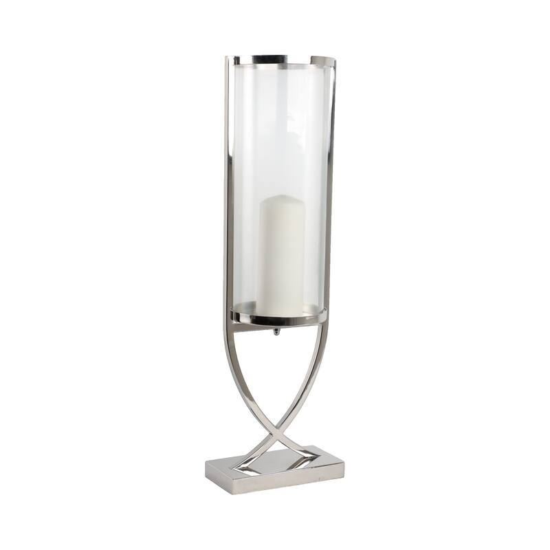 Modern Glass Pillar Candle Holder Decorative Lantern with Steel Frame