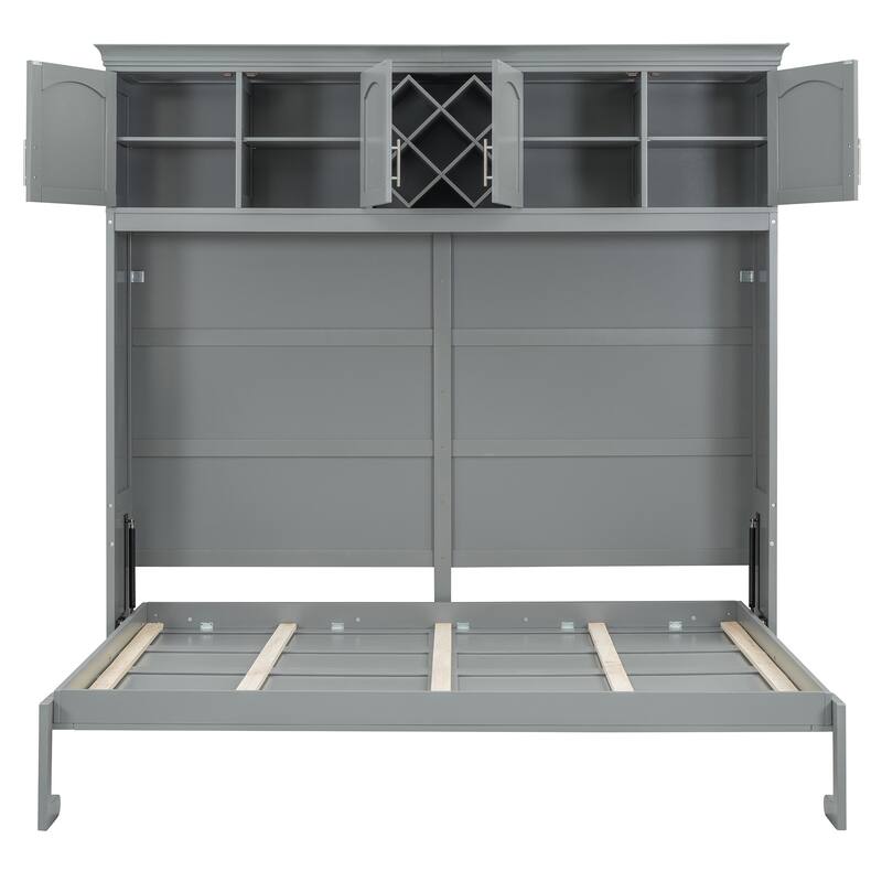Queen Murphy Bed Cabinet with Dual-Piston Mechanism, No Box Spring