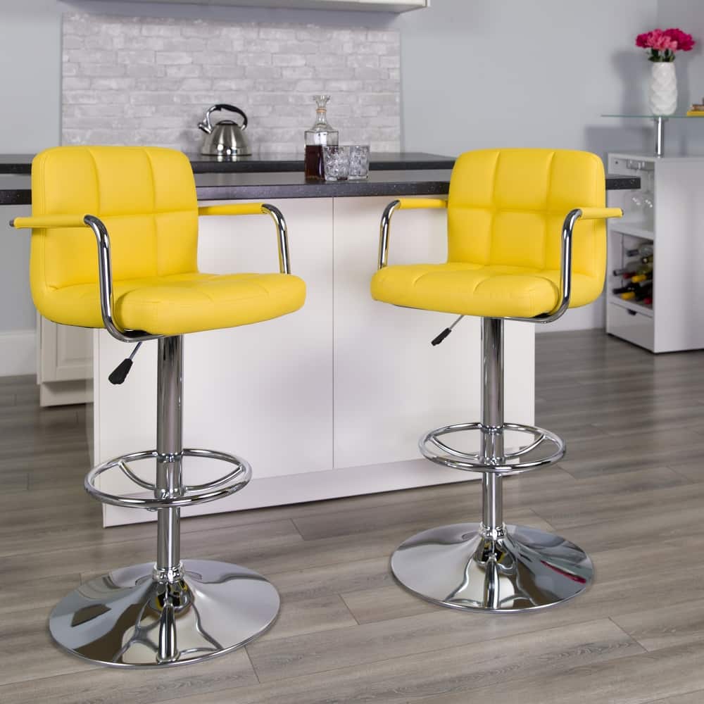 Quilted Vinyl Adjustable Height Barstool with Arms and Chrome Base - 20"W x 18"D x 36.75" - 45.25"H