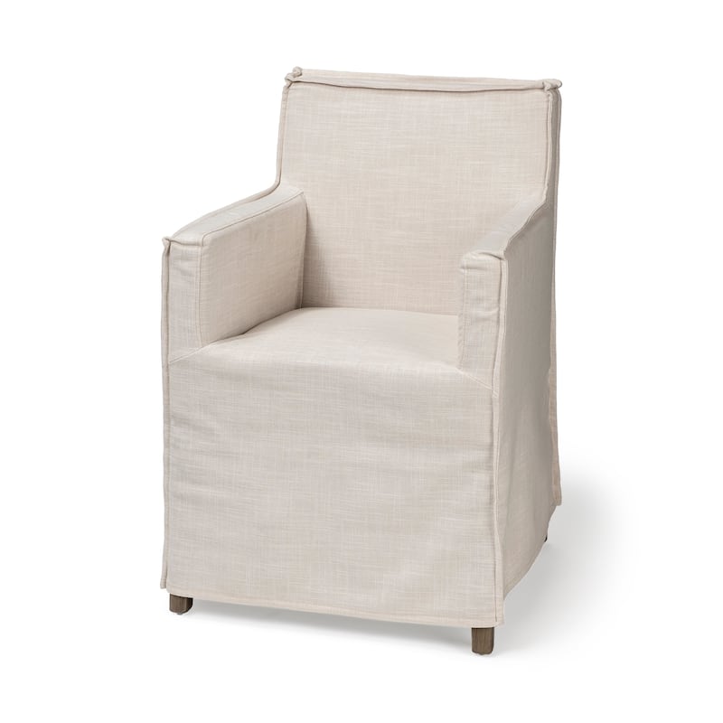 Elbert II Cream Fabric Slip-Cover w/ Brown Solid Wood Frame Dining Chair - 23.5"W x 22"D x 35.5"H