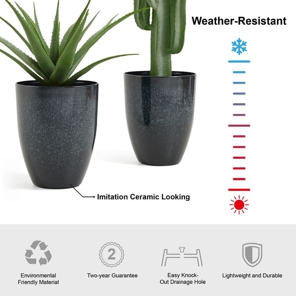 Glitzhome Eco-Friendly Large Faux Ceramic Tall Bowl Plastic Pot Planters, Set of 2