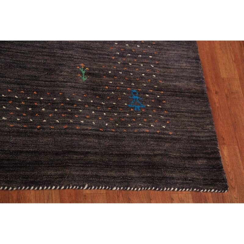 Brown Gabbeh Area Rug Handmade Tribal Wool Carpet - 8'1" x 9'8"