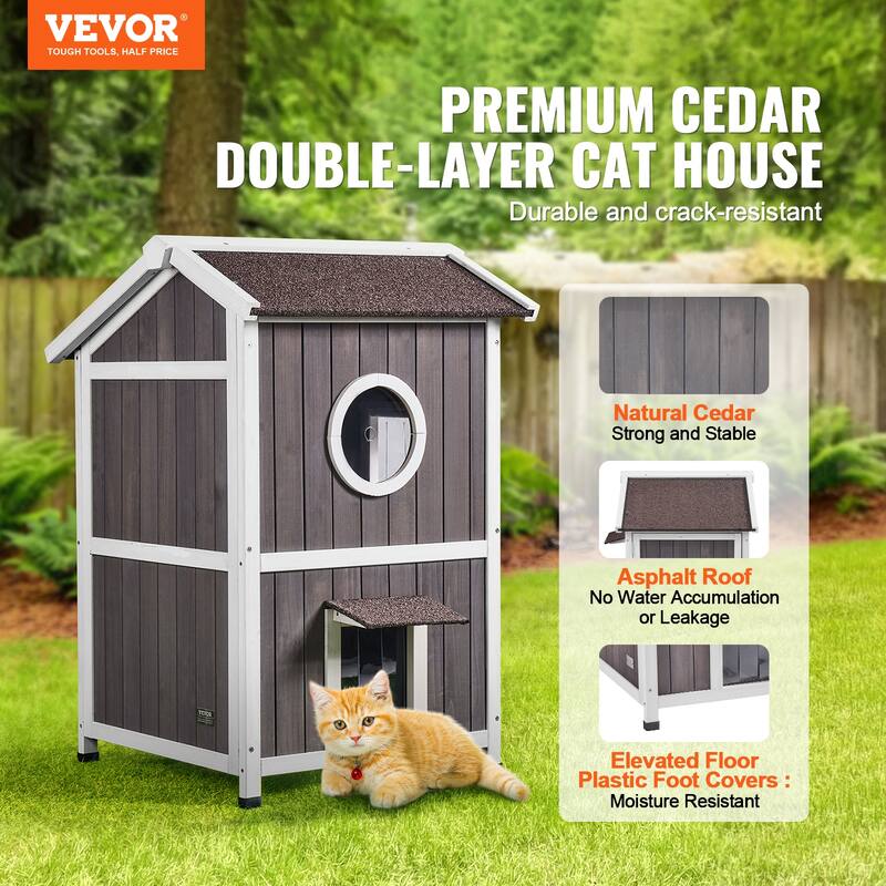 Outdoor Cat House Weatherproof Feral Cat Shelter for Multiple Cats