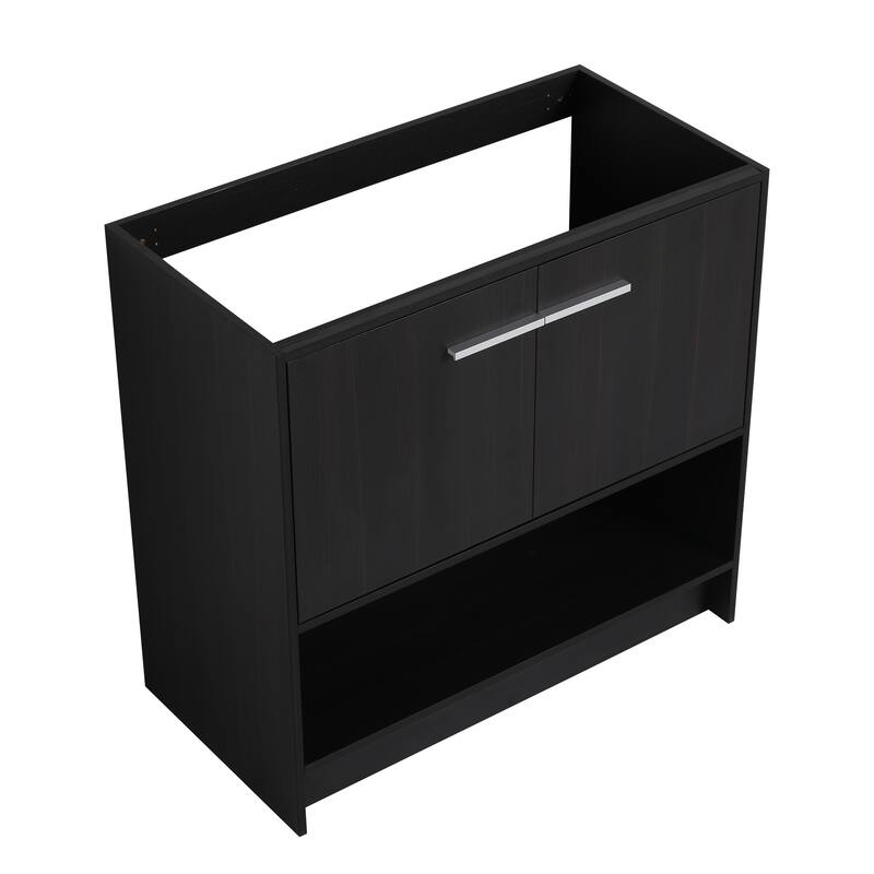 36" Bathroom Vanity, 2 Doors, Freestanding Bathroom Cabinet Vanity, Plywood (Excluding Sink) - Dark Oak