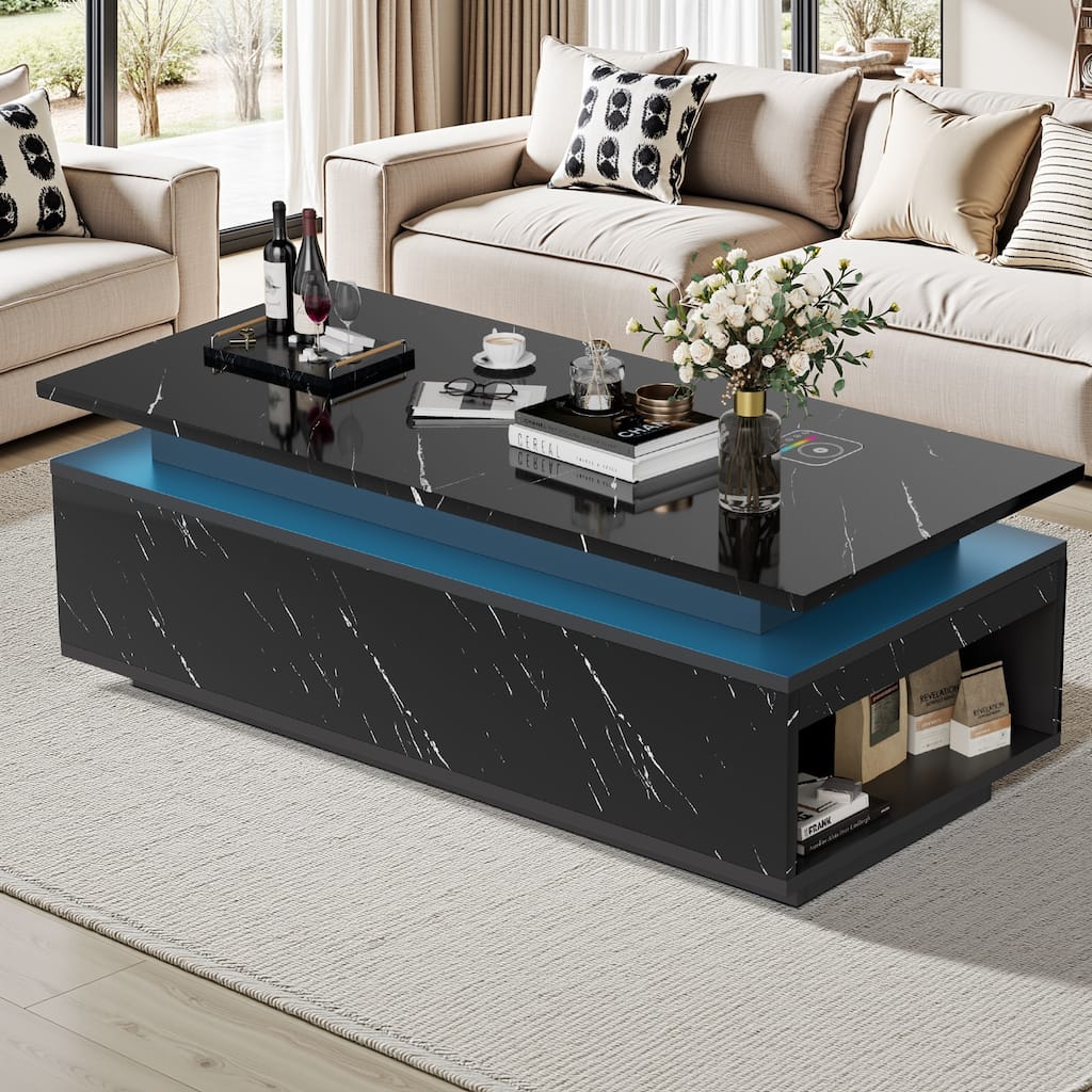 Pocassy 47.2 Inches Living Room Tables Modern LED Coffee Table