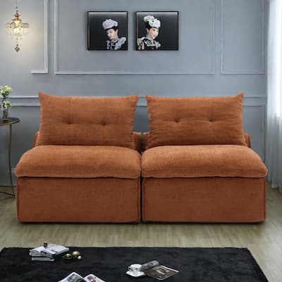 66" Upholstered 2-Seater Sofa with Neck and Waist Pillows, Modular Design for Small Spaces