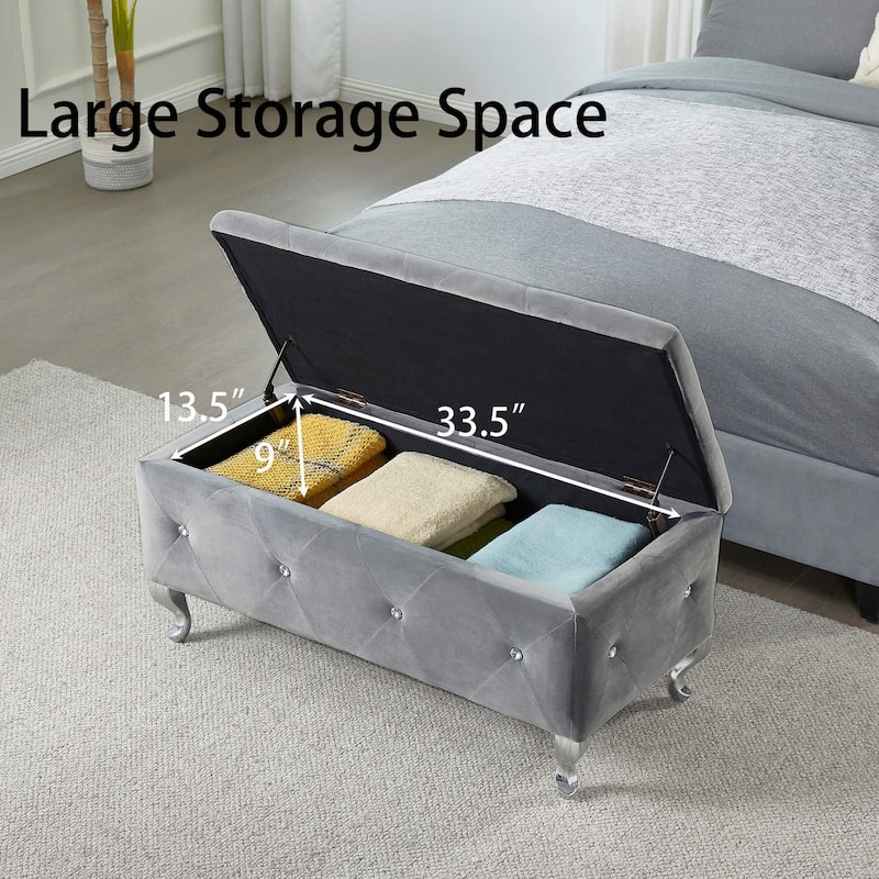 38.5" Upholstered Storage Bench with Wood Legs, Safety Hinge, and 380lb Seating Capacity