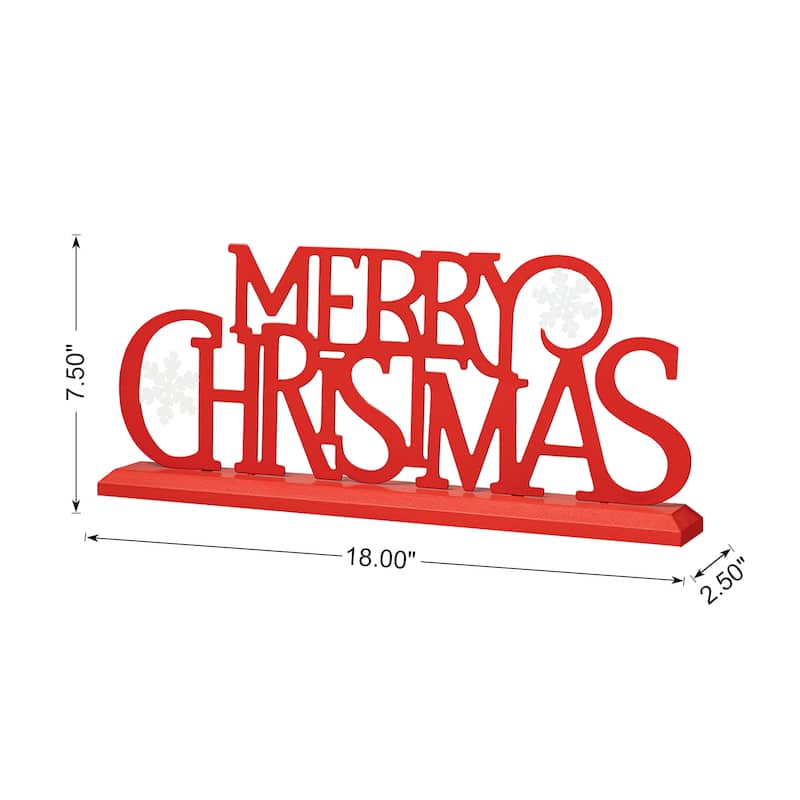 Glitzhome 18"L Wood Metal MERRY CHRISTMAS Word Sign Table Decor