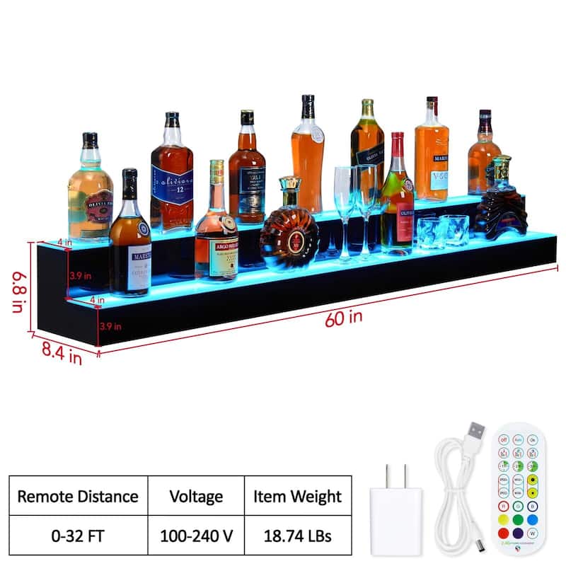 LED Light-Up Wine Bottle Display Rack, Wall-Mounted Acrylic