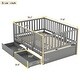 preview thumbnail 3 of 25, Full Size Wood Daybed with Fence Guardrails and 2 Drawers Split into Independent Floor Bed and Daybed, Gray