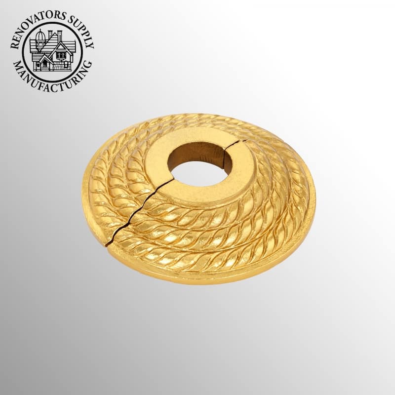 Radiator Flange Brass Finish Coated Aluminum Triple Roped Style 1/2" (IPS) 0.8" ID - 3.13" OD Renovators Supply