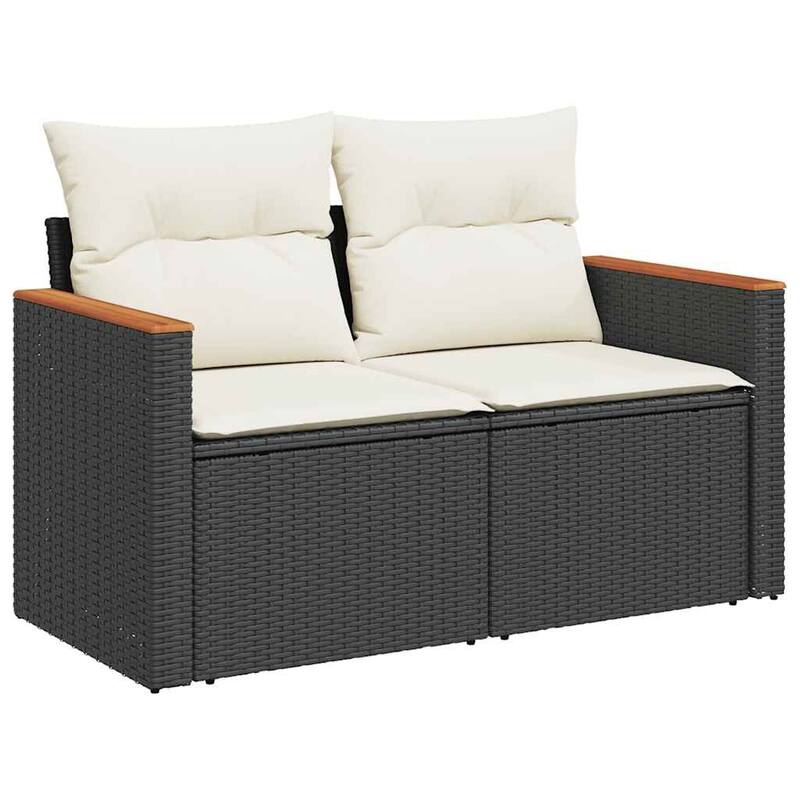 vidaXL Patio Sofa Set with Cushions Lounge Set 7 Piece Poly Rattan Acacia - 21.7 x 39.4 x 28.7