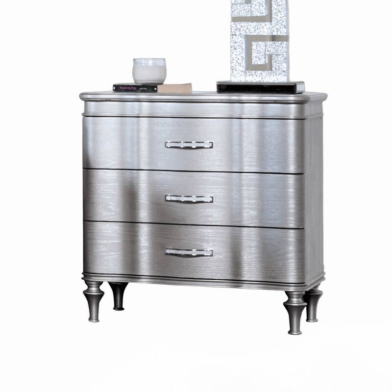 Modern Silver 1pc Nightstand Solidwood Turned Wood Leg