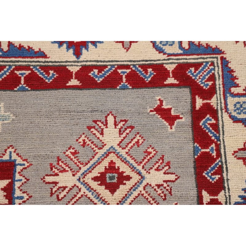 Traditional Grey Kazak Oriental Area Rug Hand-Knotted Wool Carpet - 5'1" x 6'9"