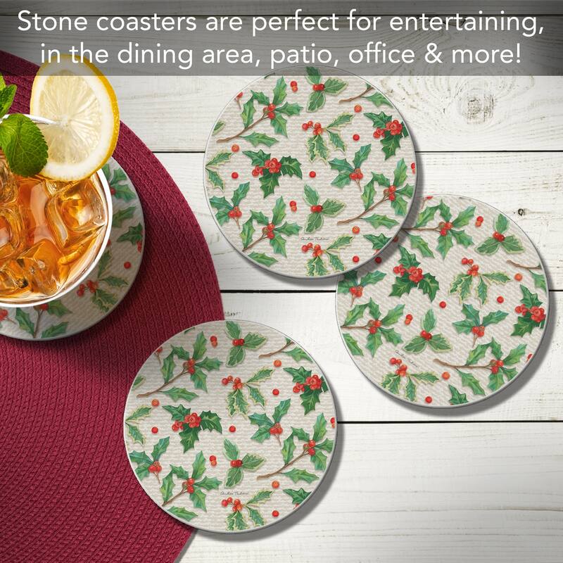 Happy Holly 4 Pack Absorbent Stone Coasters with Protective Cork Backing Made in The USA Absorbent Easily Wipes Clean